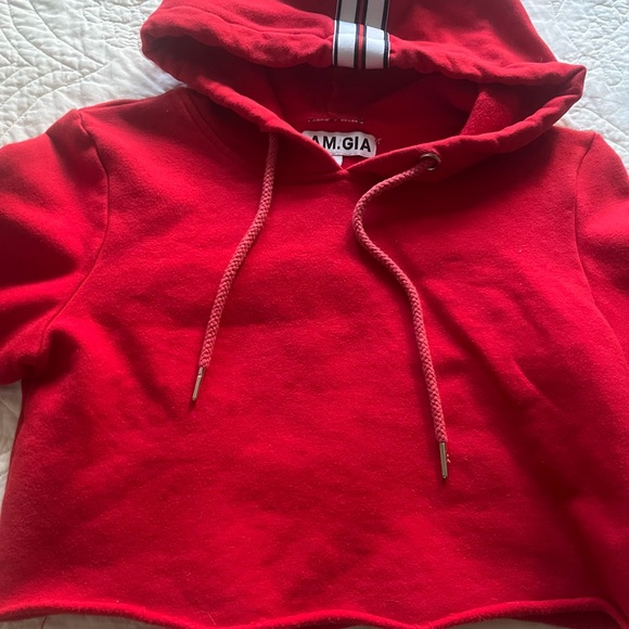 I.AM.GIA Cropped Hoodie. Red & White. Medium - Picture 5 of 10